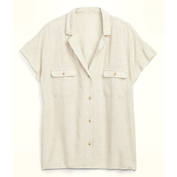 Old Navy Tops - Linen-Blend Utility Short-Sleeve Shirt - Size XXL